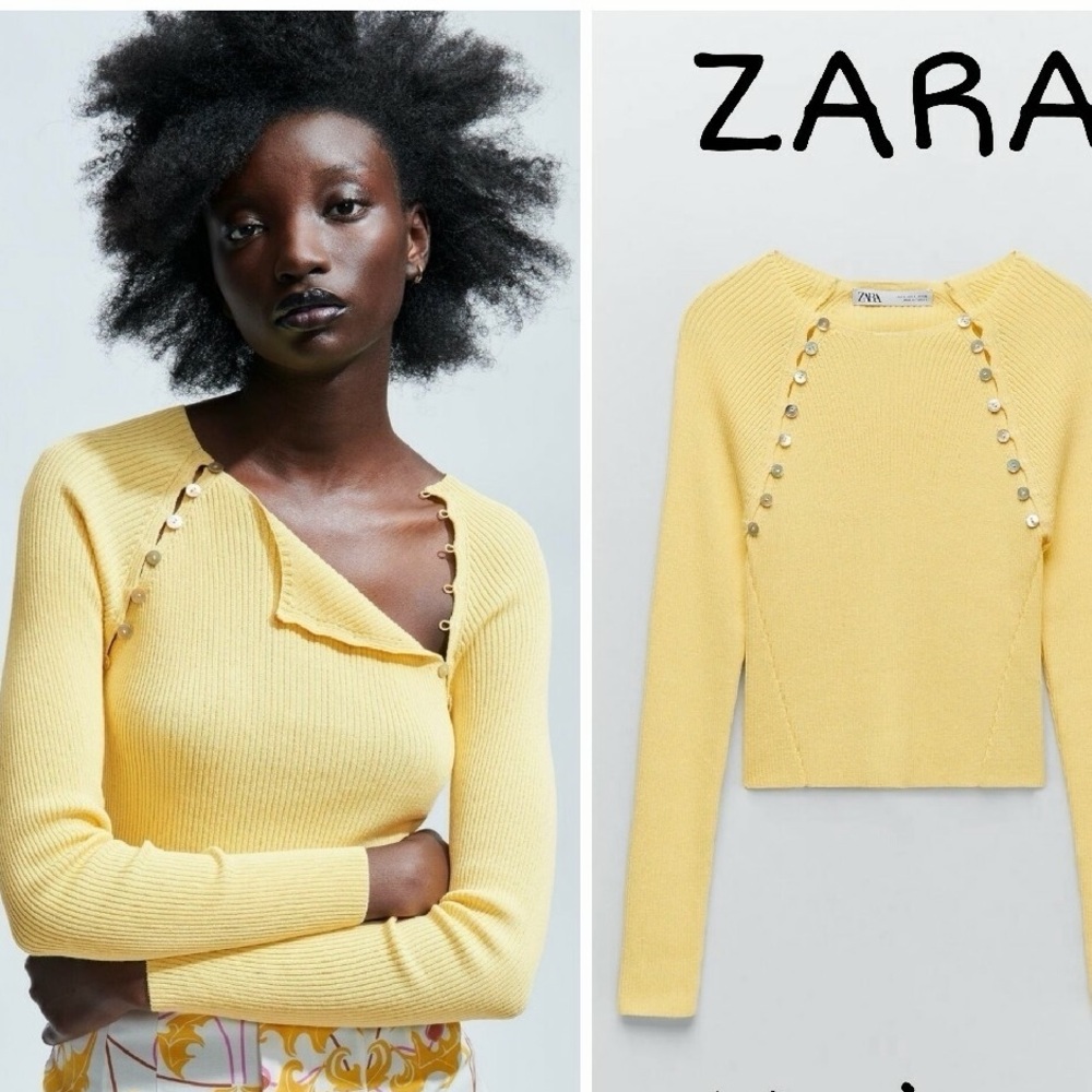 Zara Mustard Button-Accent Knit Top